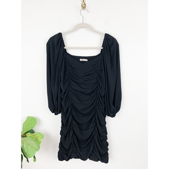 Abercrombie & Fitch Black Ruched Puff Sleeve Mini Dress Sz M Tall - Picture 1 of 8